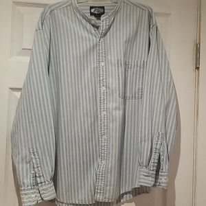 Men's dress casual button shirt, blue striped
